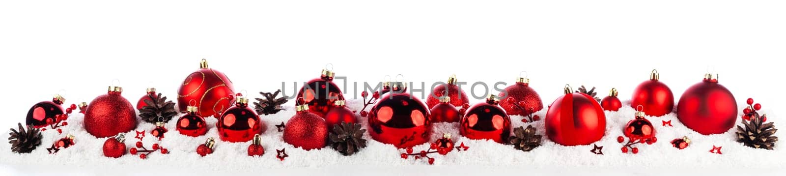 red and silver christmas balls long frame on snow by Yellowj