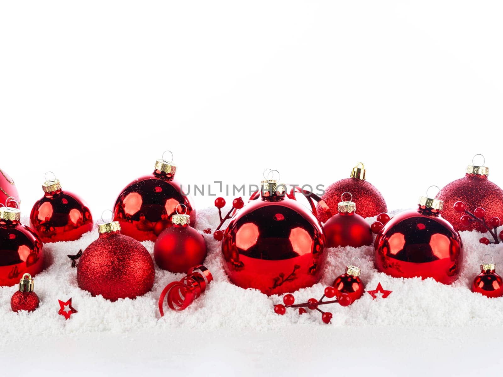 red and silver christmas balls long frame on snow by Yellowj