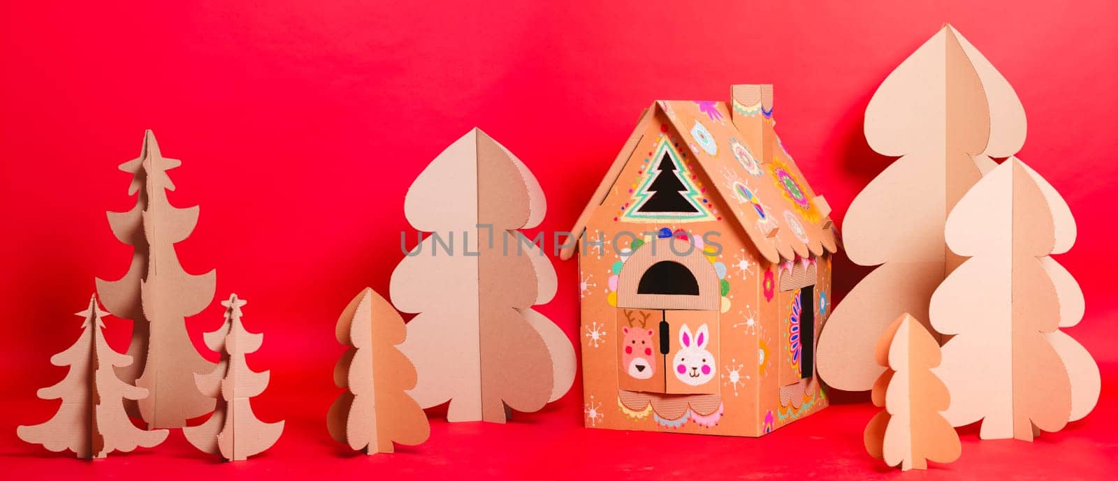 Christmas Tree and Cardboard playhouse Made Of Cardboard. Unique Trees. New Year. by sarymsakov