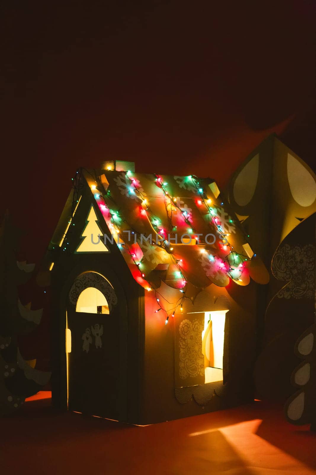 Christmas Tree and Cardboard playhouse Made Of Cardboard. Unique Trees. New Year or Xmas. by sarymsakov