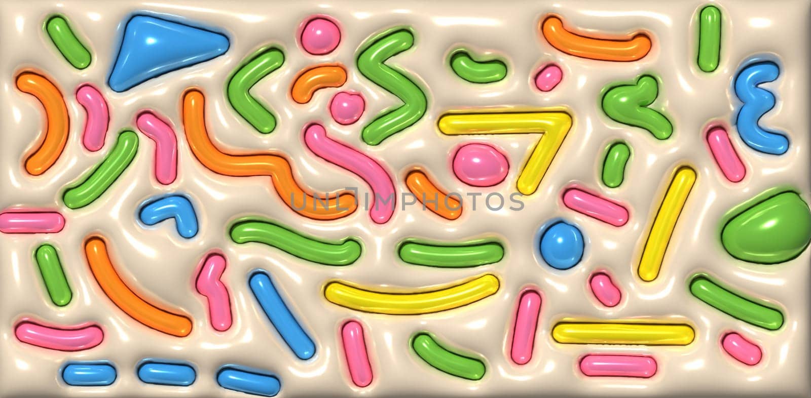 Abstract beige background with different shapes, inflated 3D rendering illustration