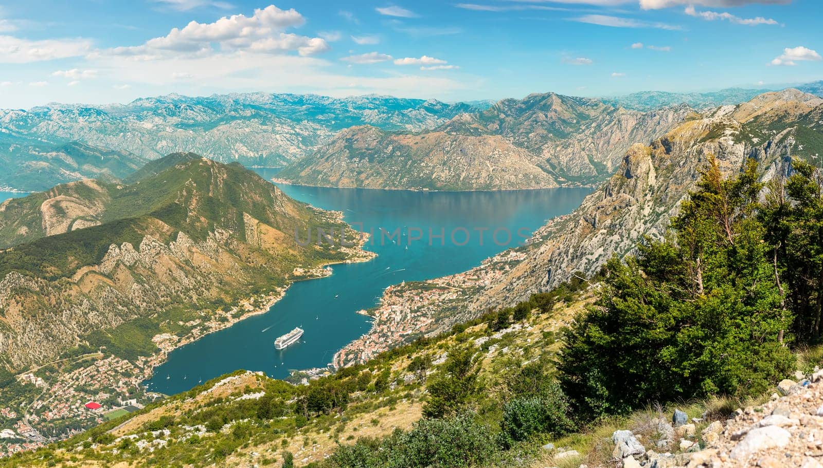 View of the seagull and the bay of Kotor in Montenegro
