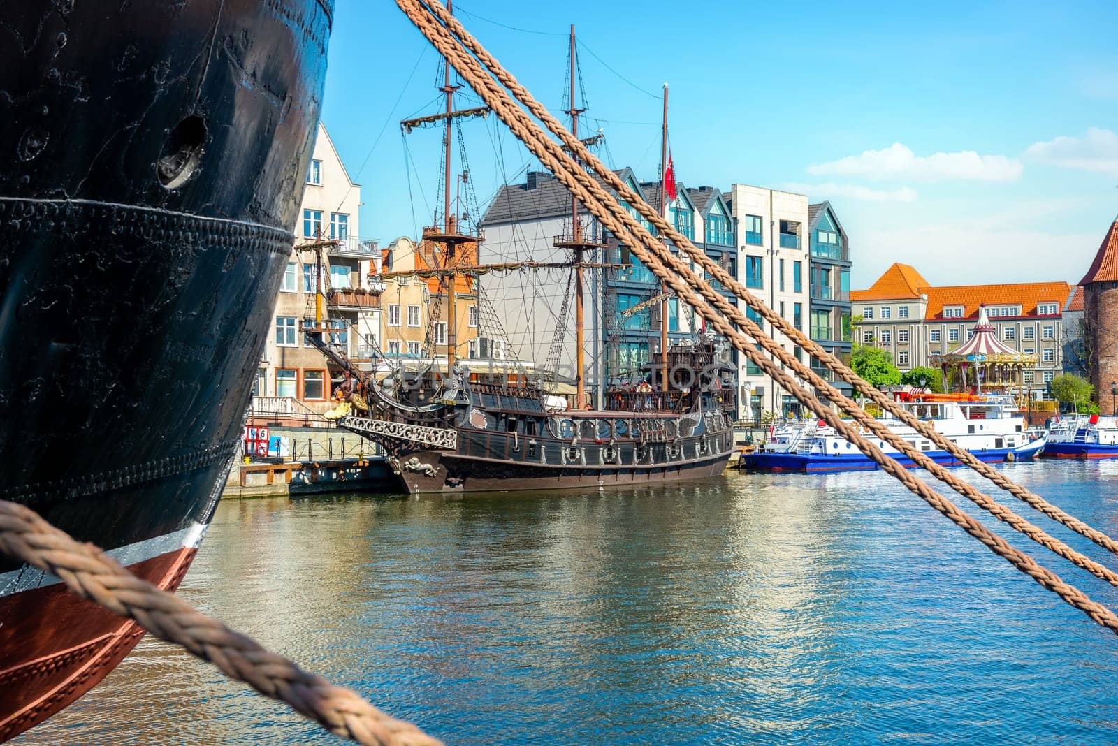Sailing ship in the canal of the city of Gdansk