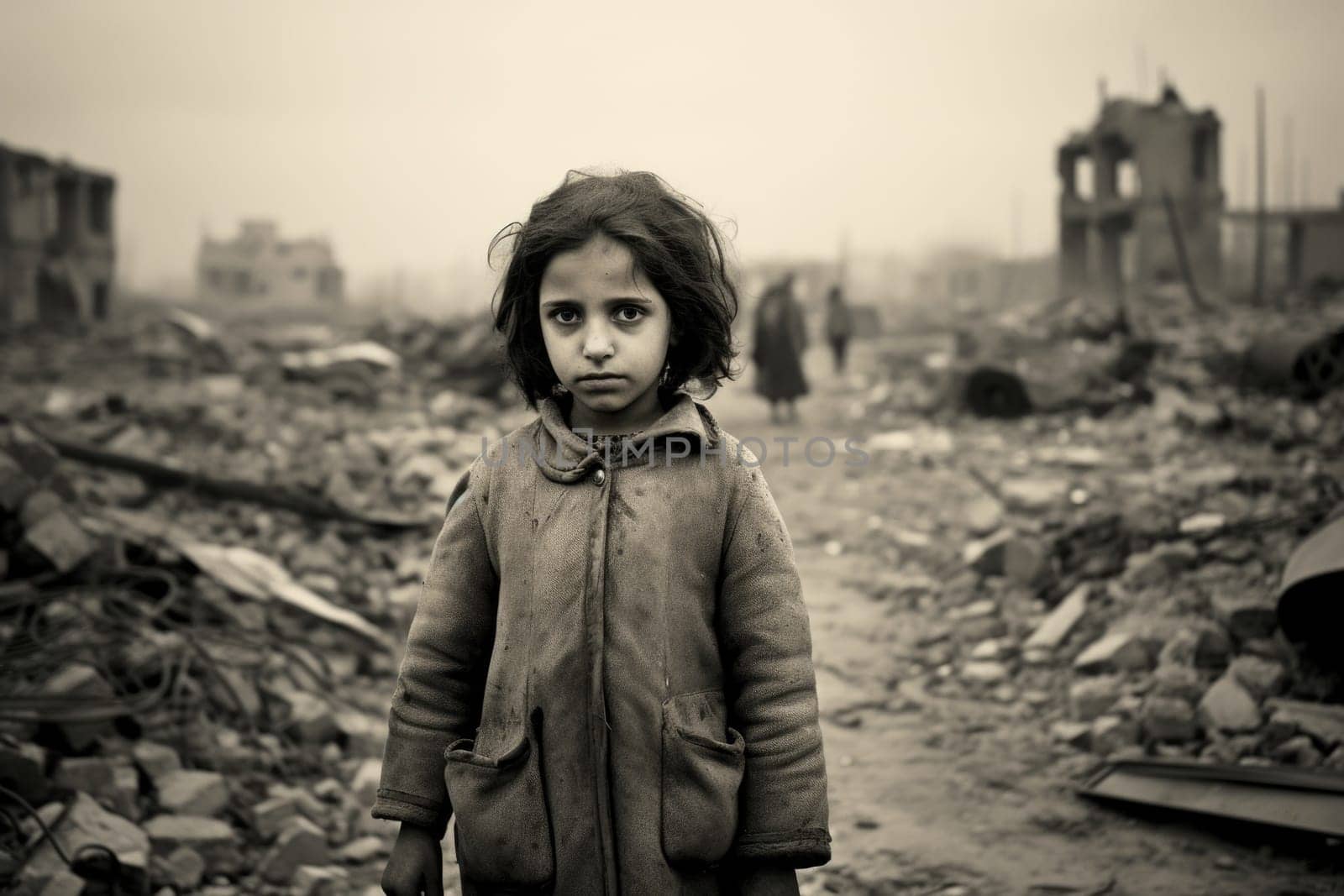 Civilian refugee affected from aggression of war and battle escape city from war zone which has no little comeliness