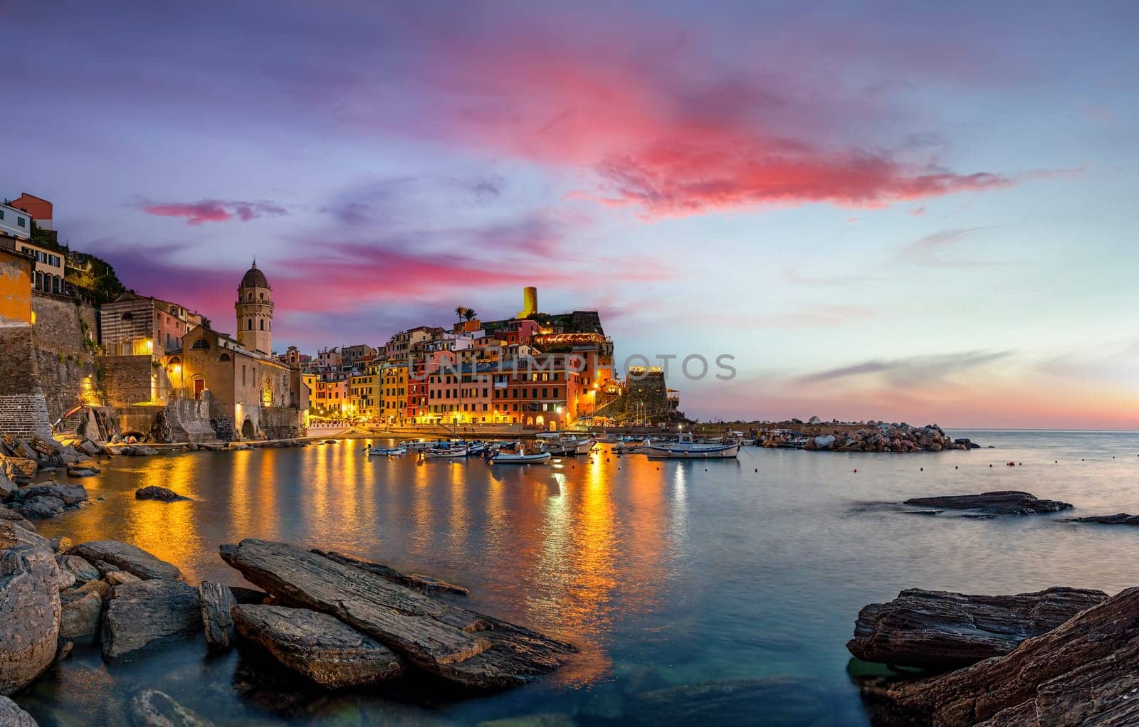 View of Vernazza village popular tourist destination in Cinque Terre National Park a UNESCO World Heritage Site, Liguria, Italy