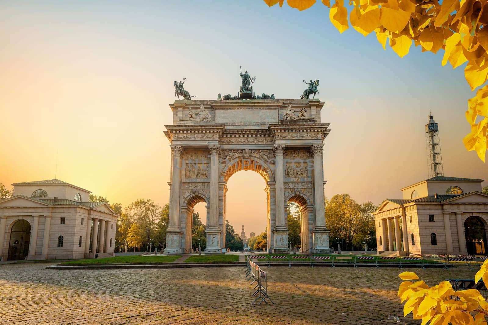 Peace Arch in Sempione Park in autumn, Milan, Lombardy, Italy