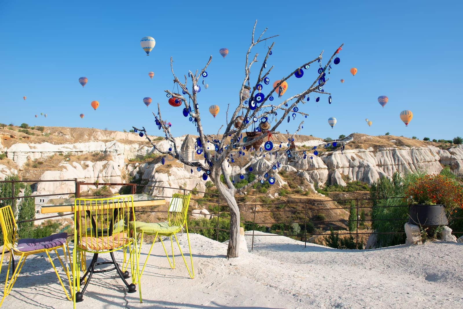 Hot air balloons flying over Cappadocia, Turkey