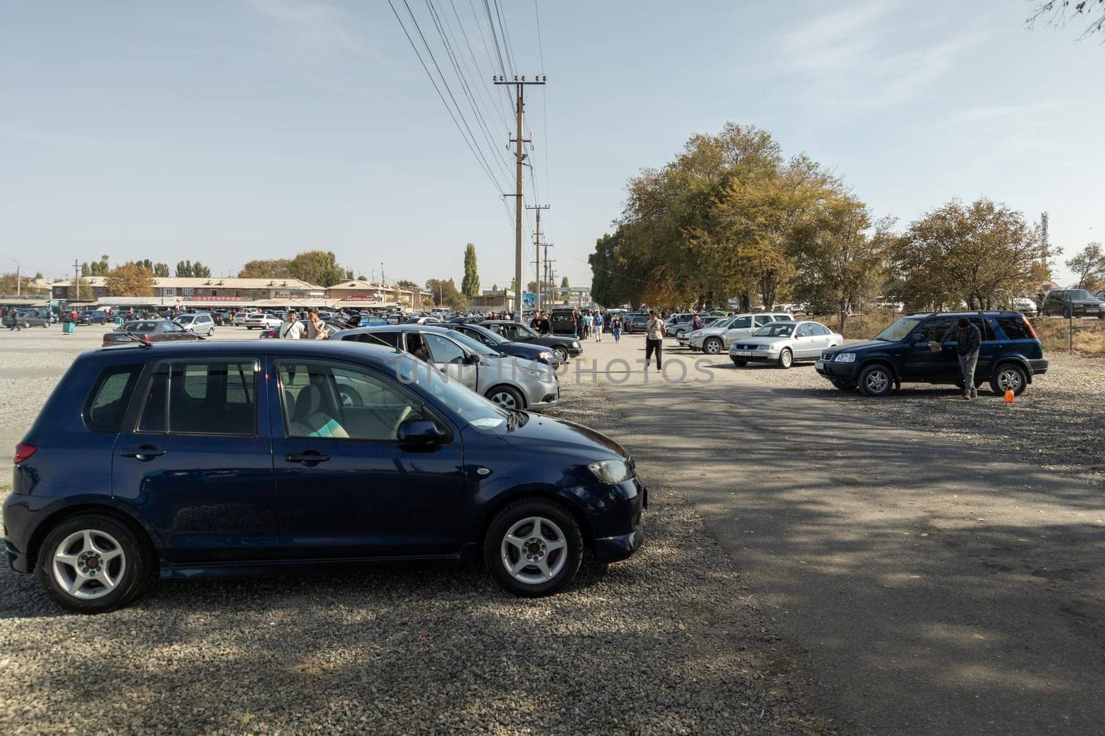 Large used car open air market RIOM Auto in Bishkek, Kyrgyzstan at October 15, 2022