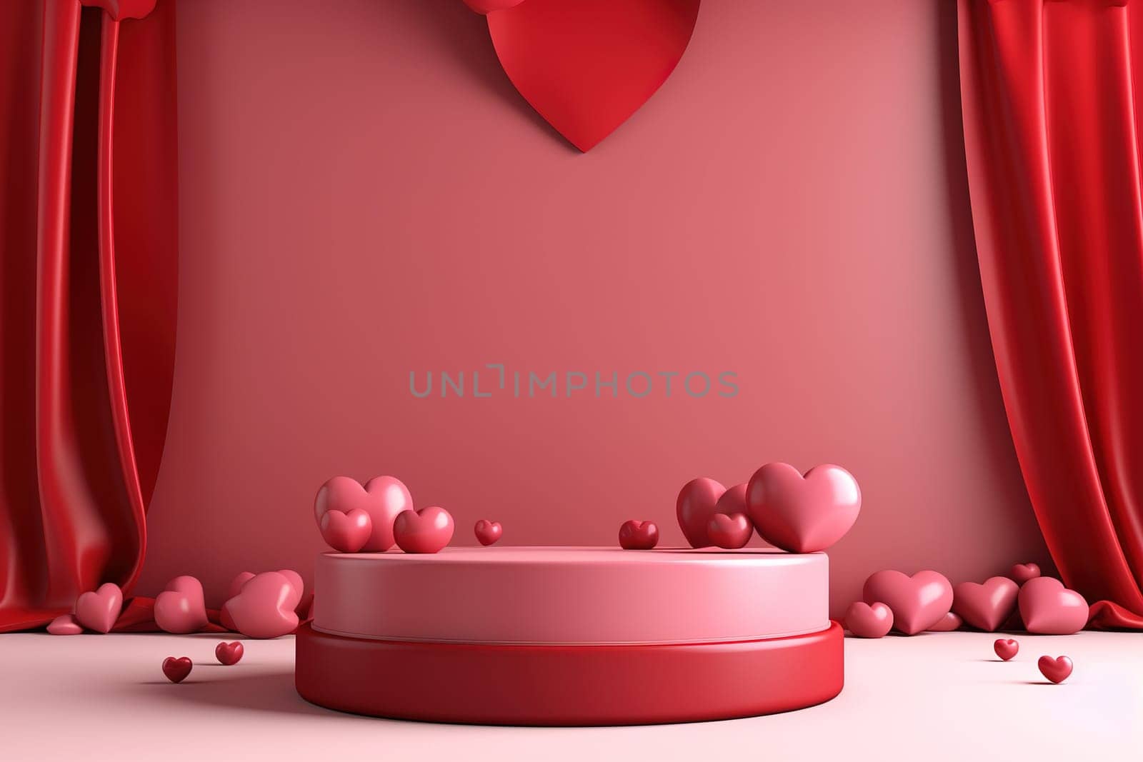 empty podium with pink and red background for valentines day product, generative ai