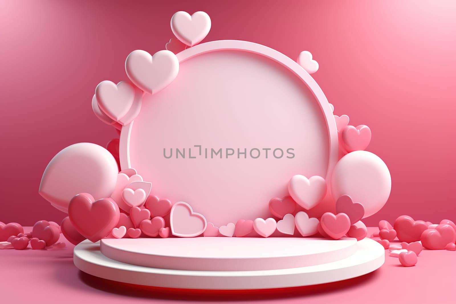 empty podium with pink and red background for valentines day product. generative ai by Manastrong