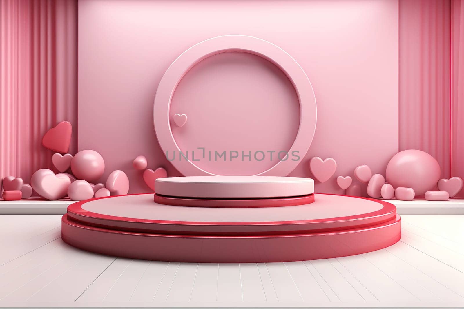 empty podium with pink and red background for valentines day product, generative ai