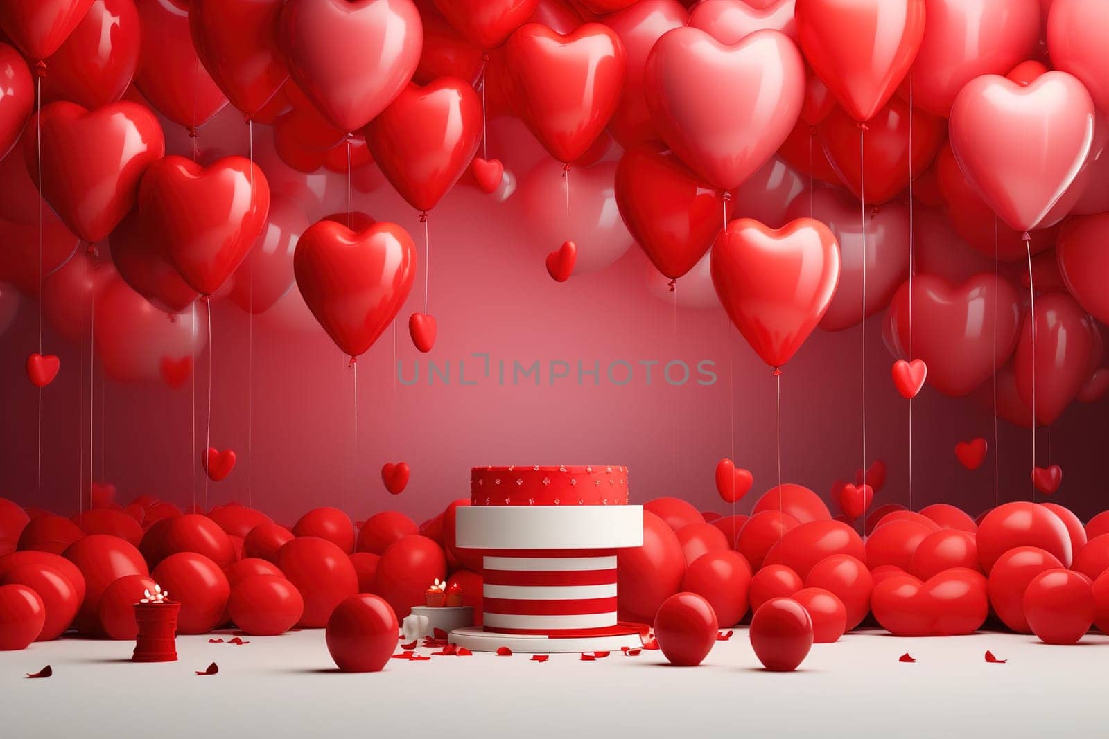 empty podium with pink and red background for valentines day product, generative ai