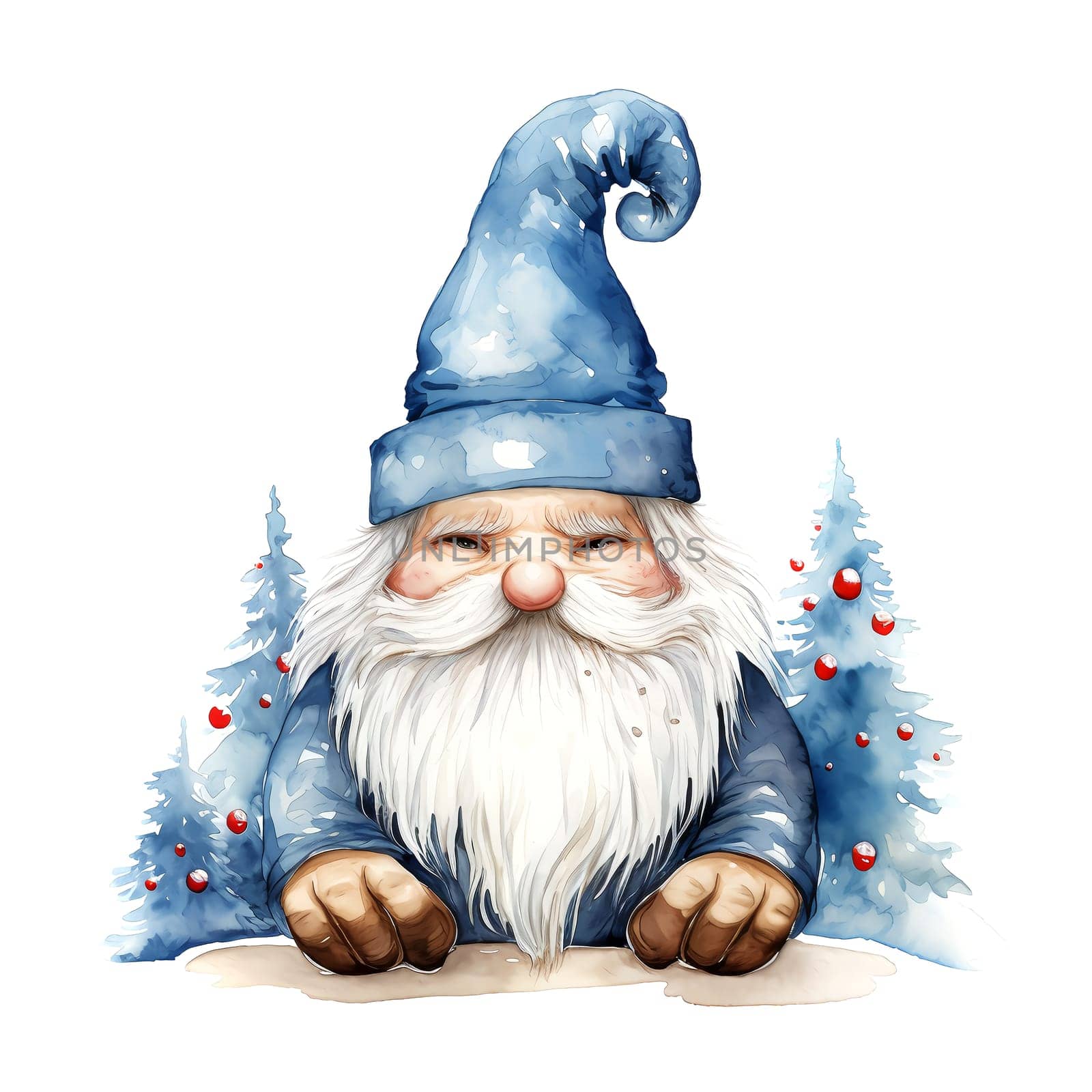 Watercolor Christmas Gnome. Clipart. AI generated. by AndreyKENO