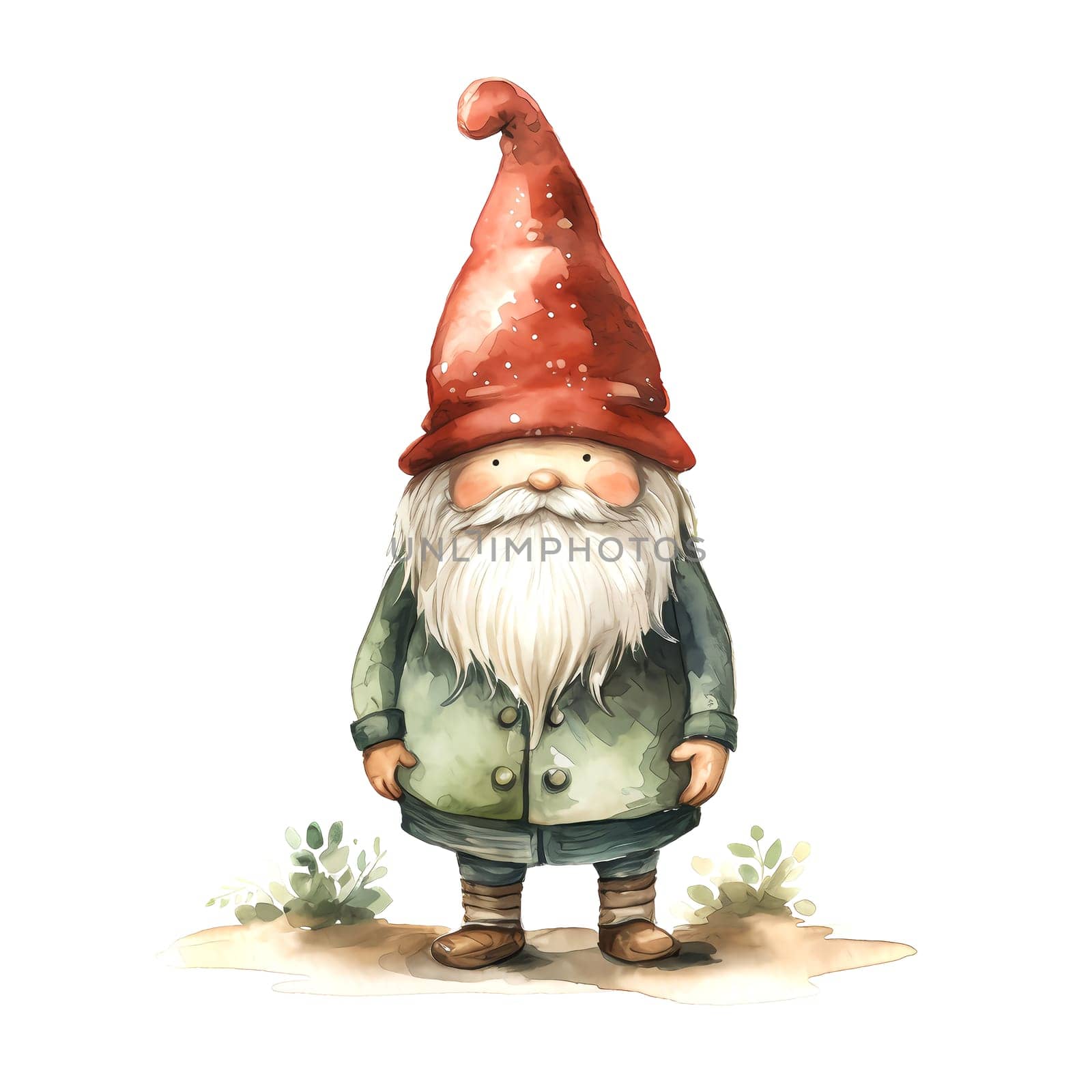 Watercolor Christmas Gnome. Clipart. AI generated. by AndreyKENO