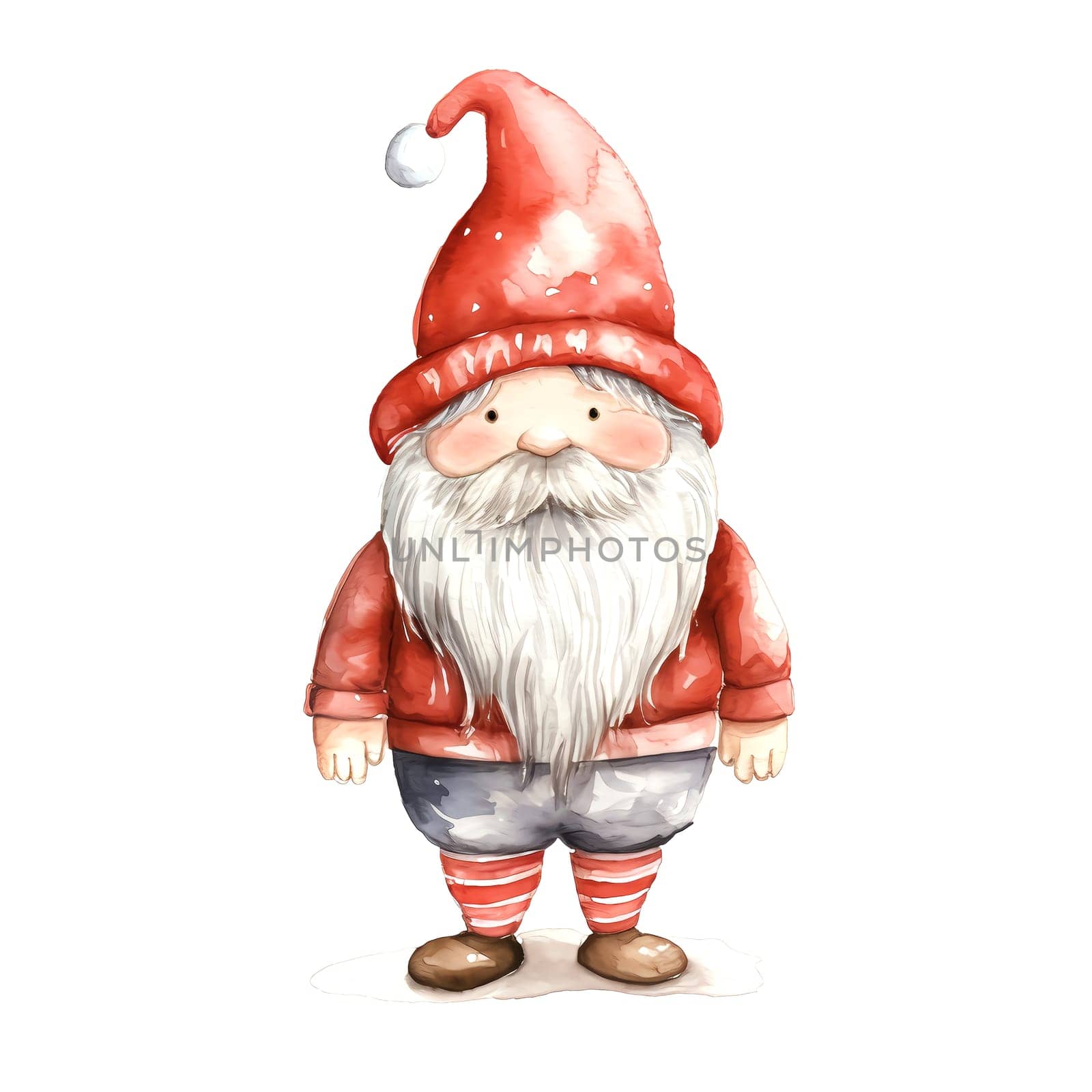 Watercolor Christmas Gnome. Clipart. AI generated. by AndreyKENO