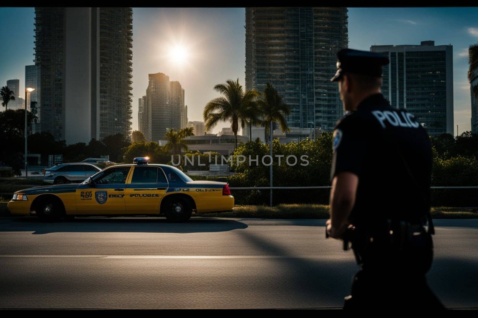 cops policying the city traffic and crime at dusk by verbano