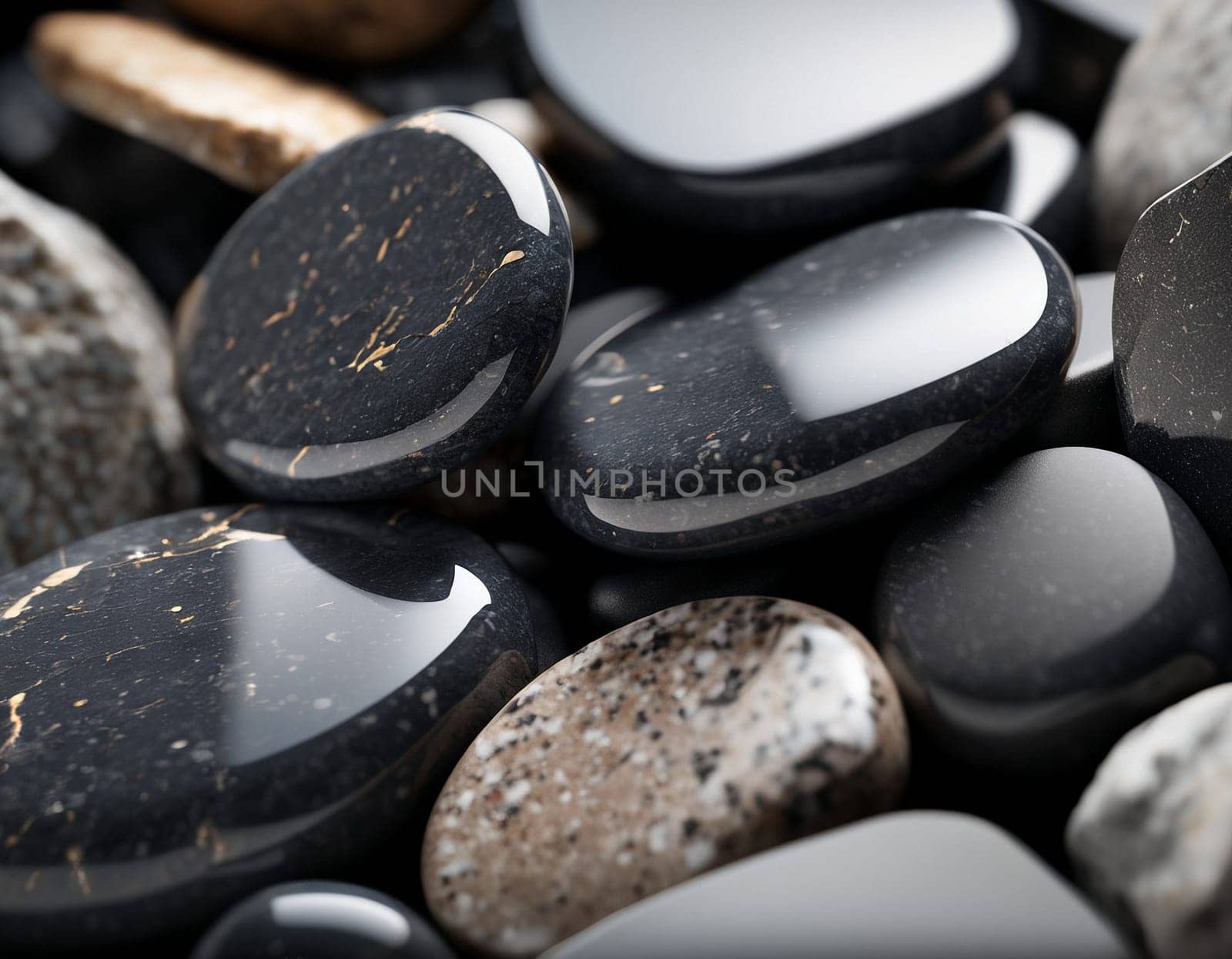 Beautiful cinematic mountain landscape with black marble and granite. High quality illustration