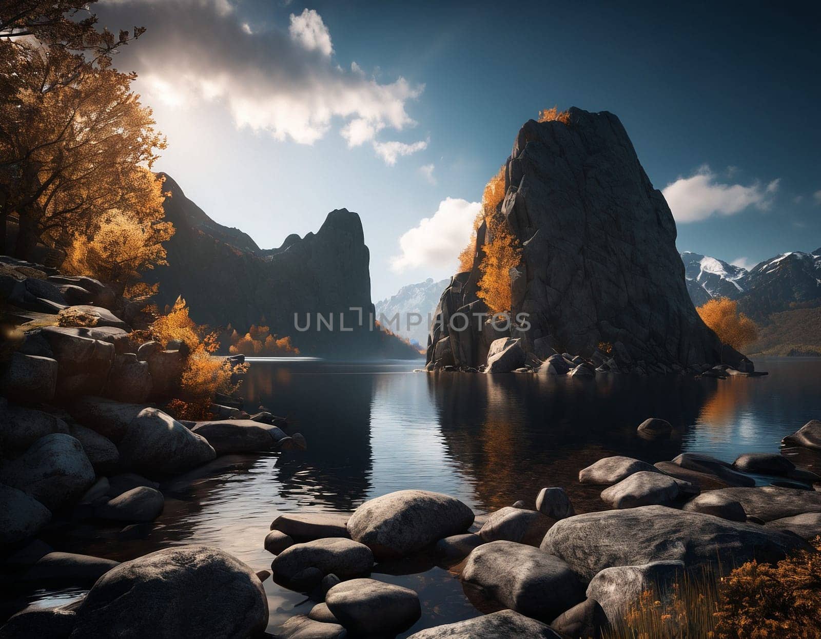 Beautiful cinematic mountain landscape with black marble and granite by NeuroSky