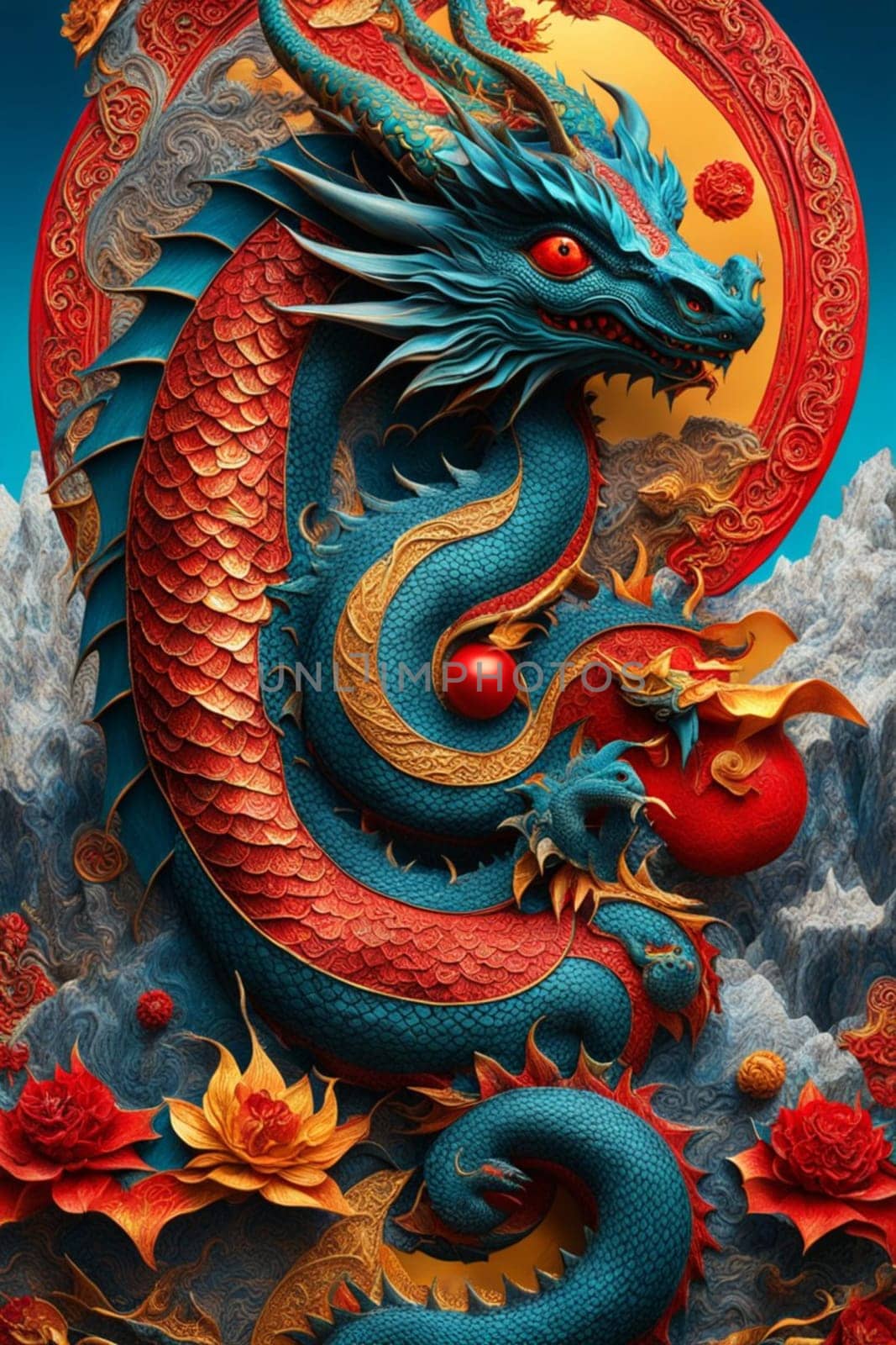 Dragon chinese new year 2024 poster symbol card illustration ai generated