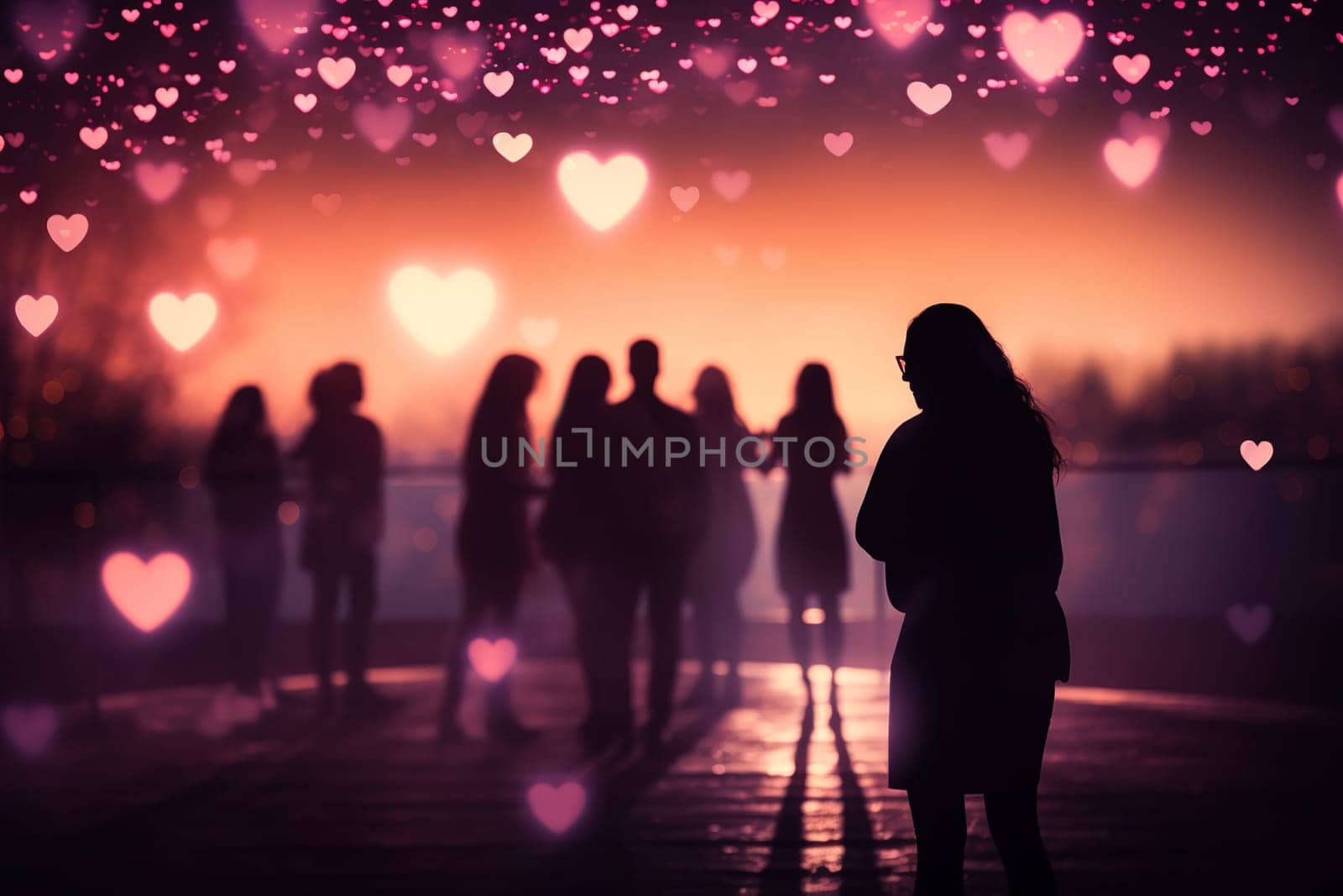 blur background of people in valentine day. generative ai