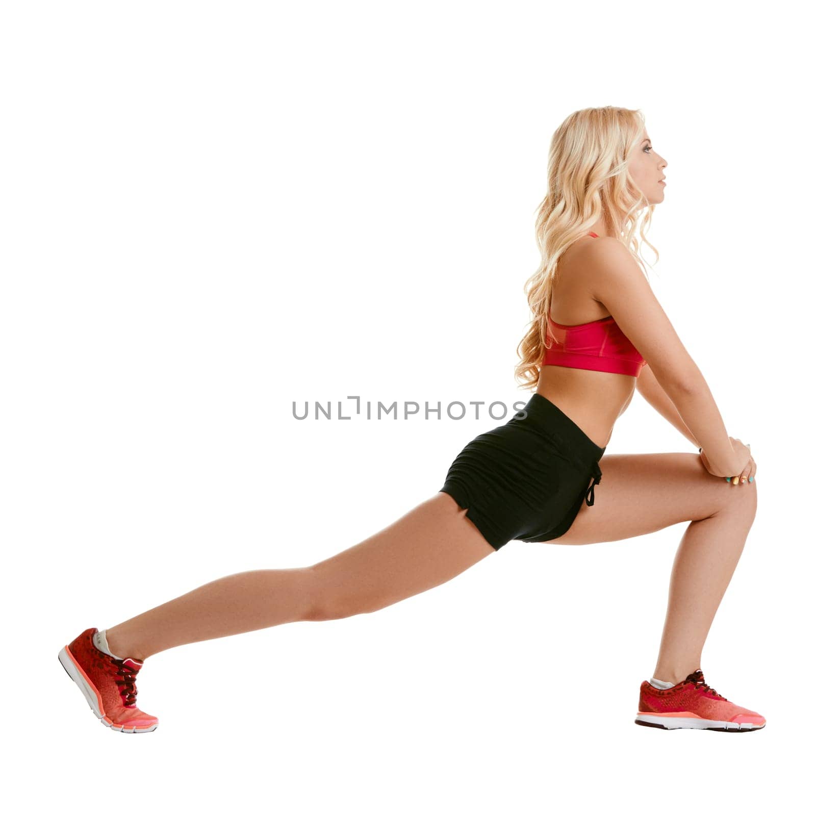 Image of harmonous blonde doing aerobic exercise by rivertime