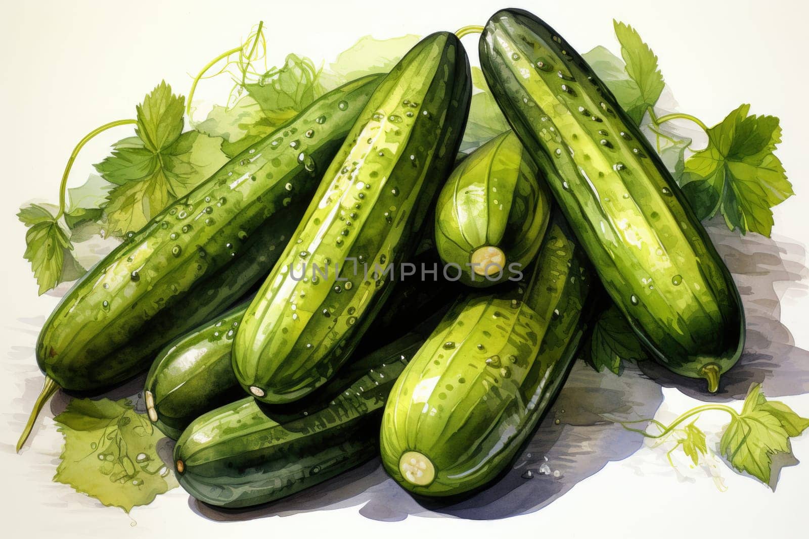 Set of watercolor zucchinis on white. AI Generated by Desperada