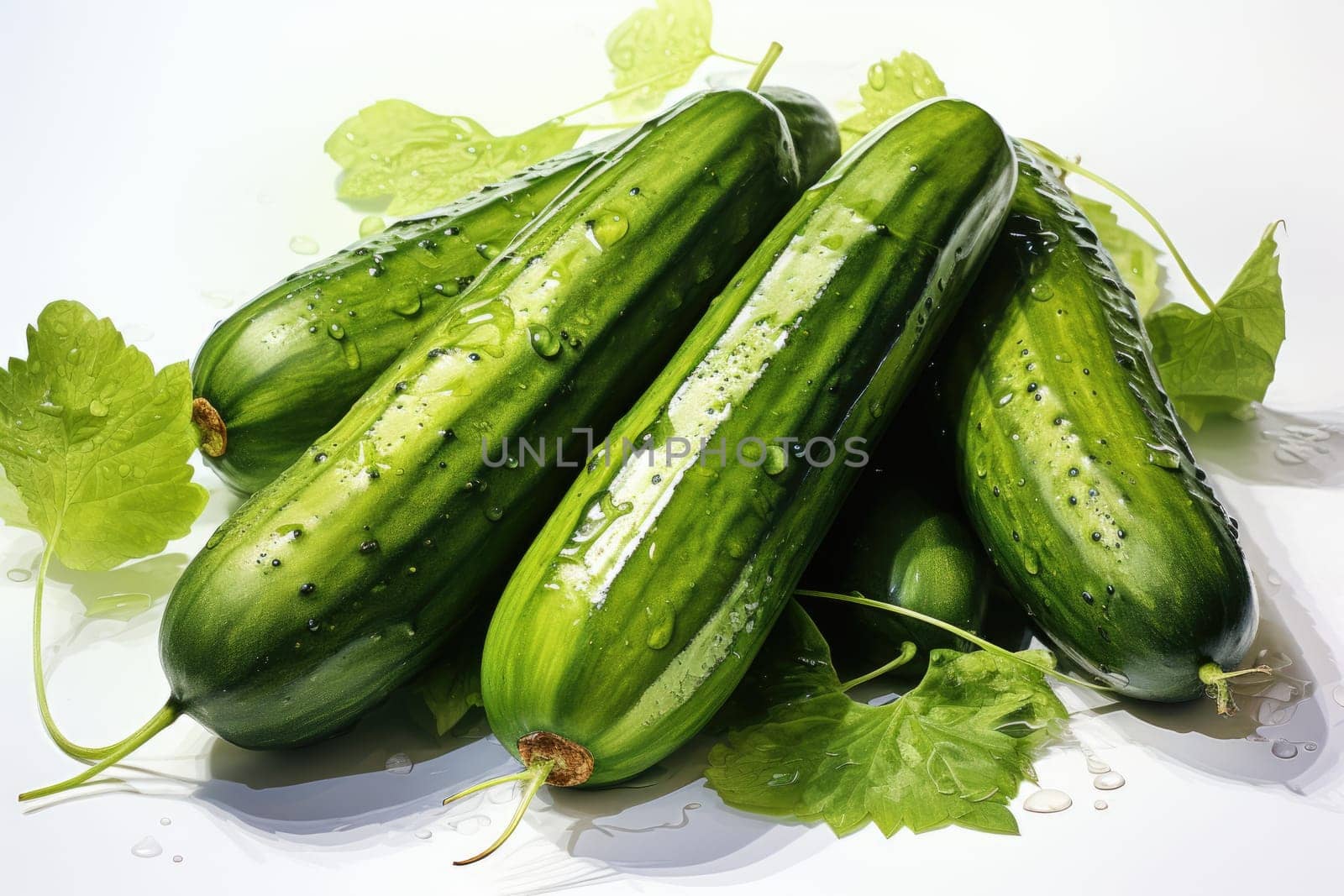 Set of watercolor zucchinis on white background. AI Generated