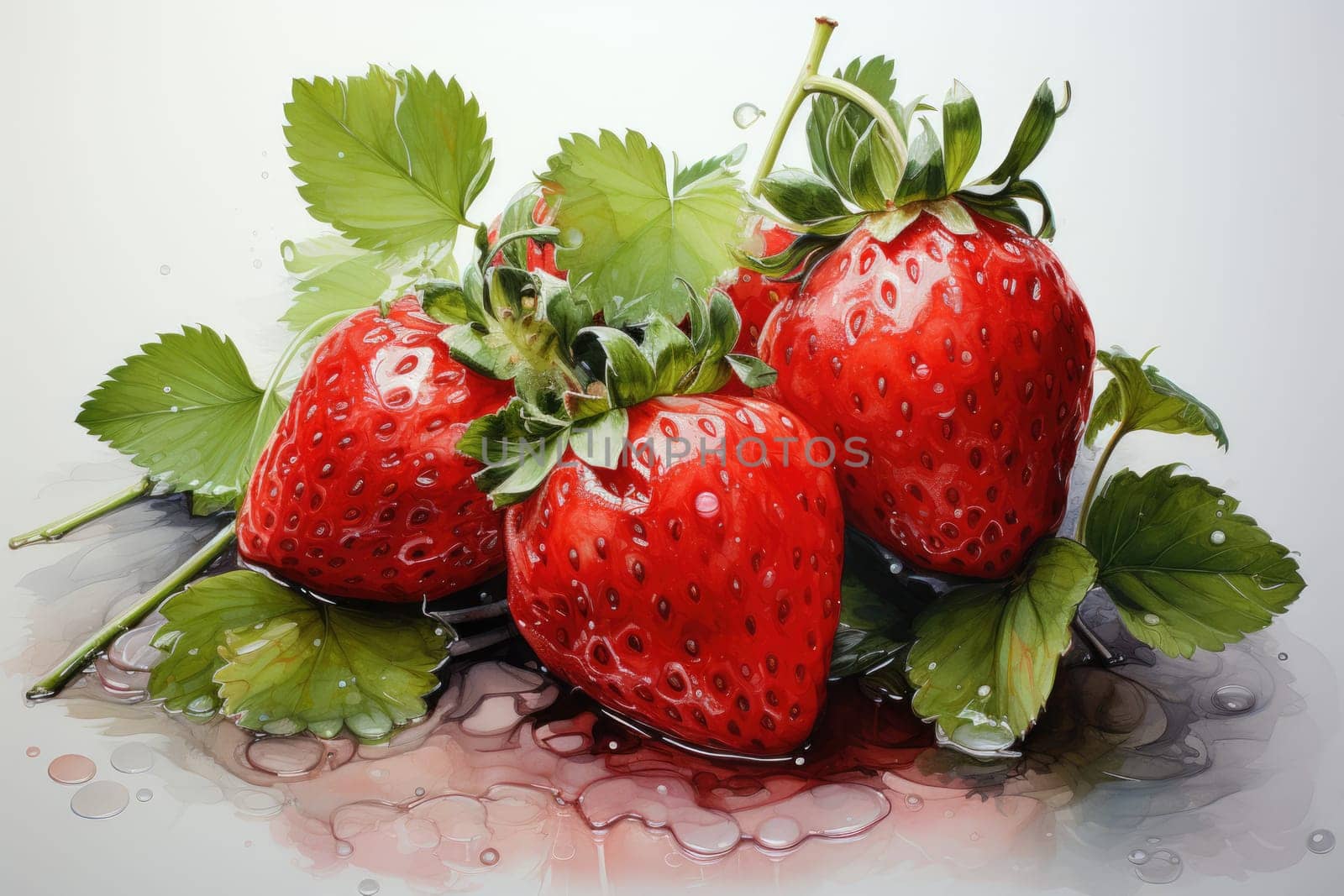hand drawn watercolor strawberries isolated on white. AI Generated by Desperada