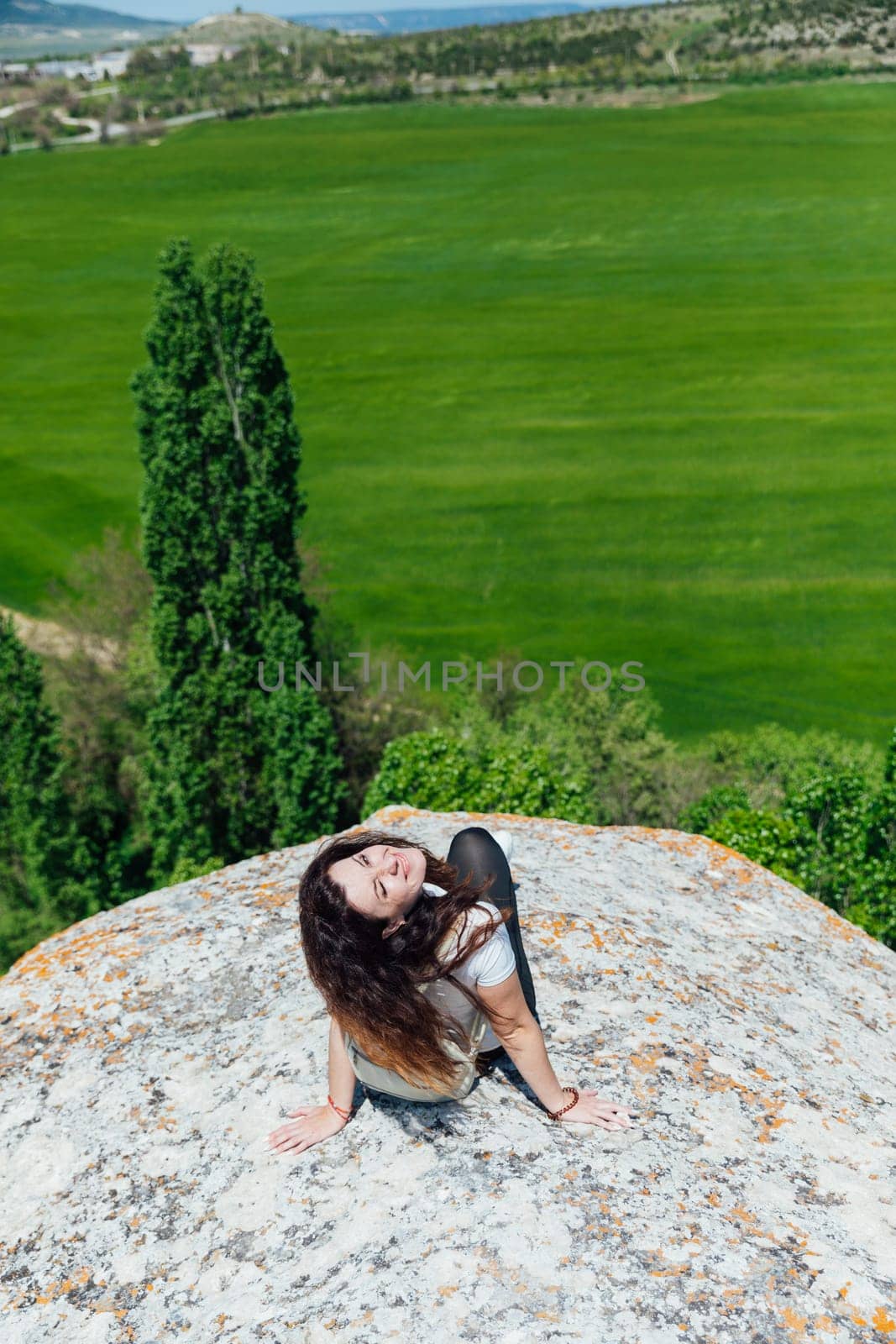 woman hiking on the mountain nature travel