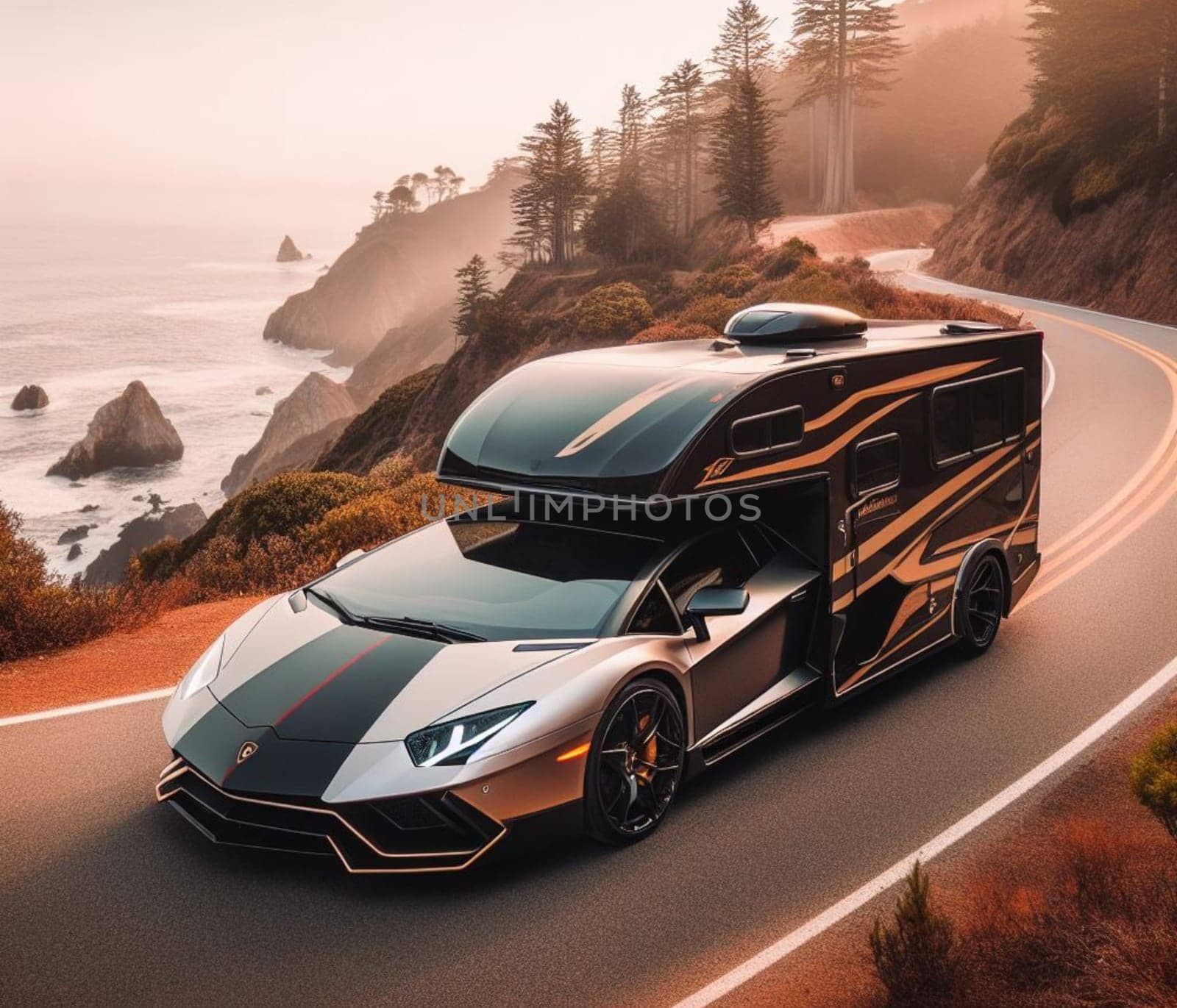 expensive fast sports supercar design camper van conversion for digital nomad avdenture weekender ai art generated