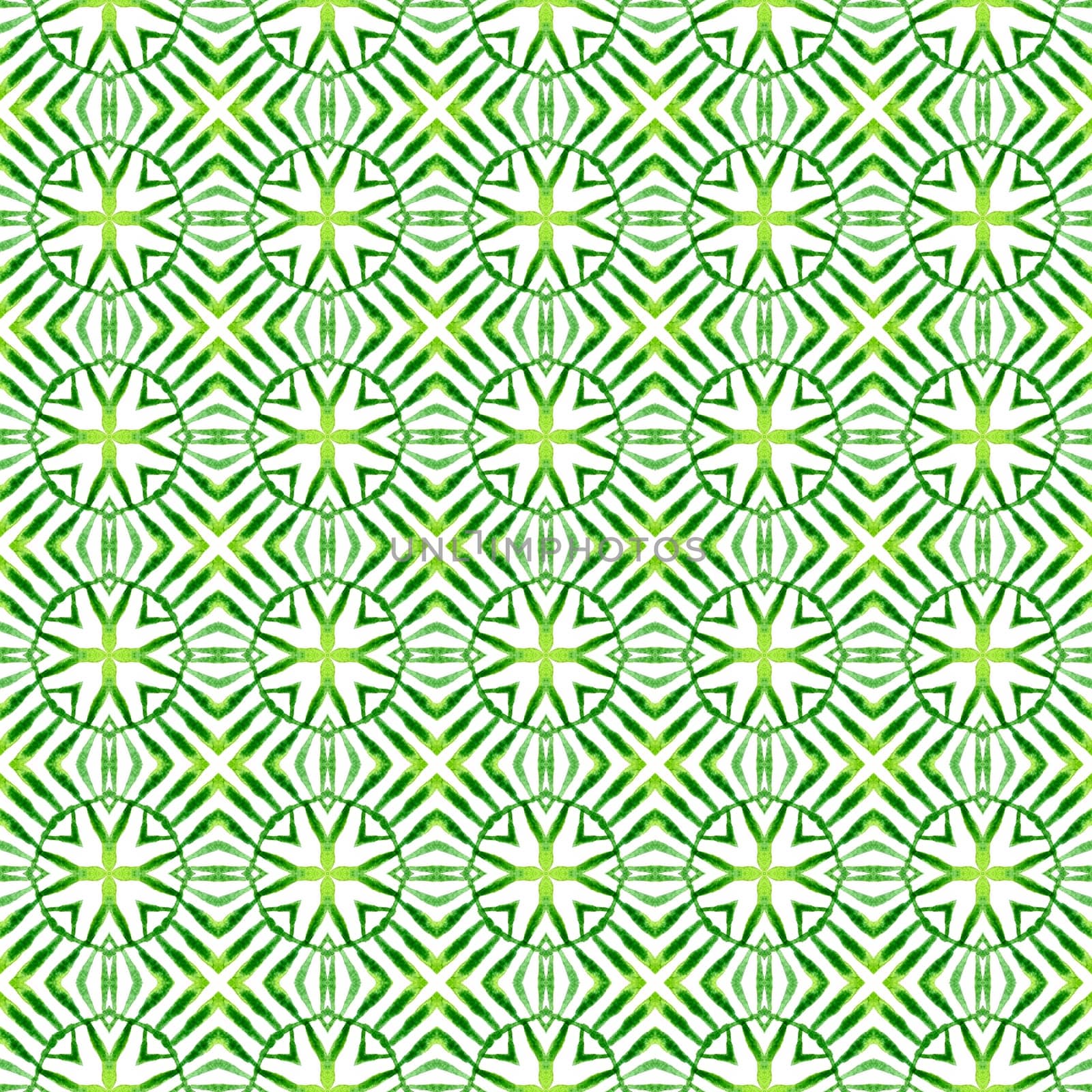 Organic tile. Green trending boho chic summer design. Trendy organic green border. Textile ready radiant print, swimwear fabric, wallpaper, wrapping.