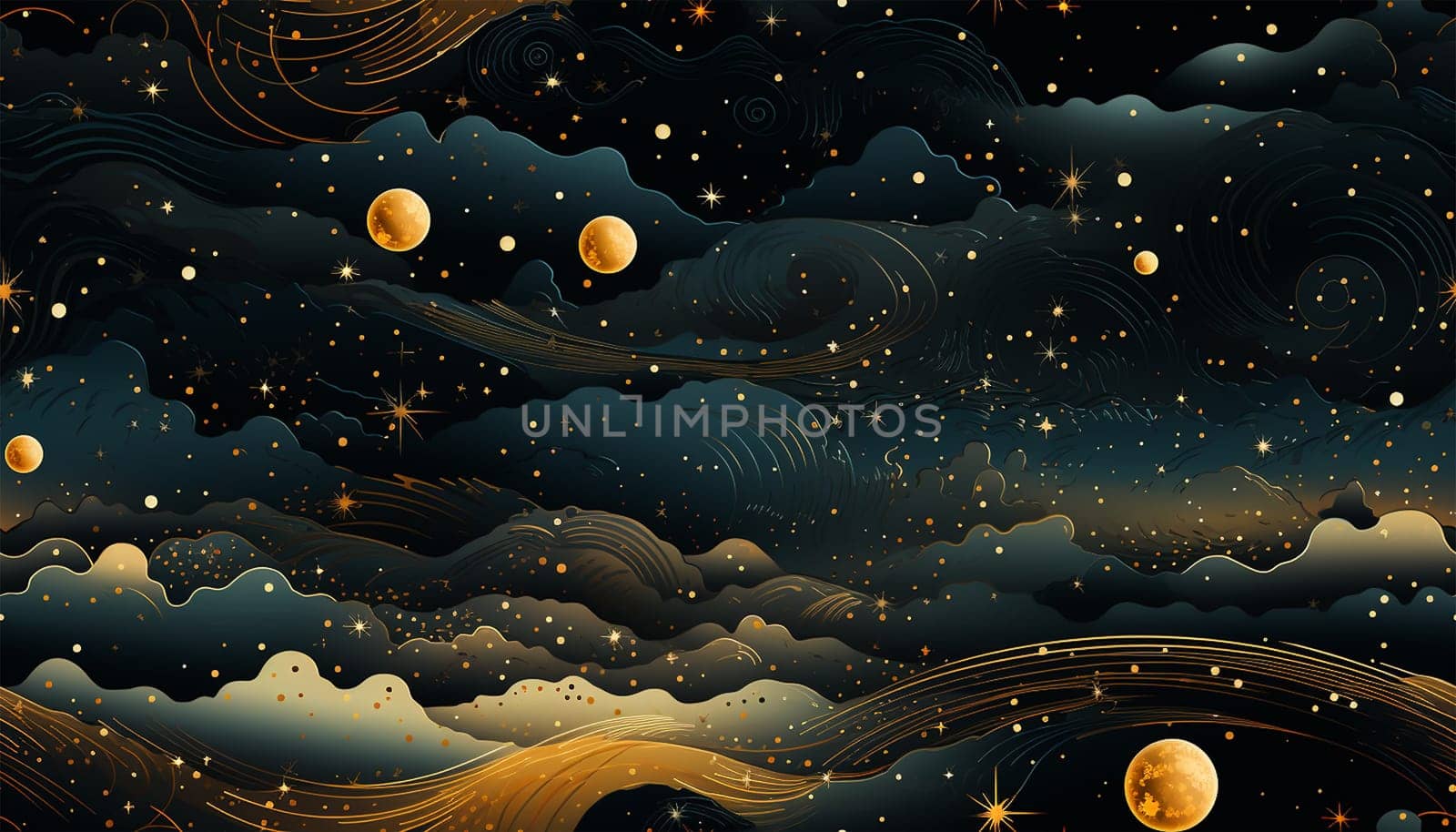Cosmos galaxy space seamless pattern with planets, comets, constellations and stars. Night sky hand drawn doodle astronomical background for children. Animation design cute