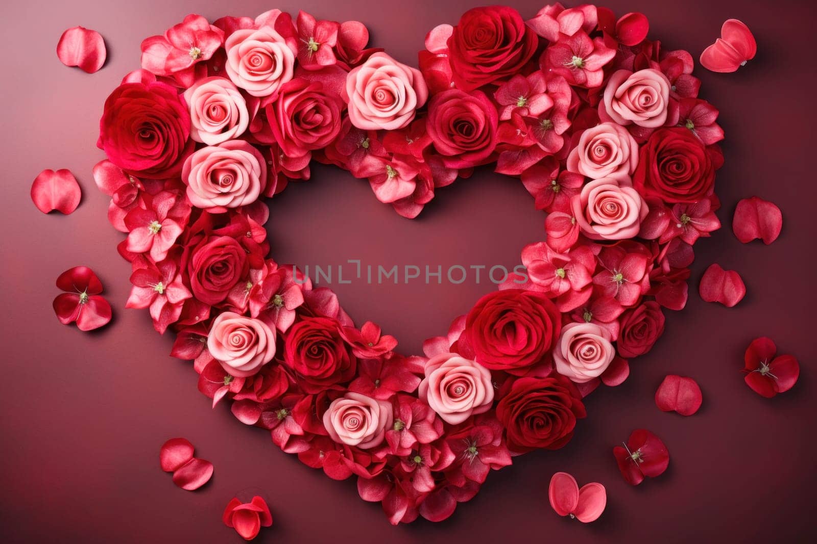 Rose flowers arranged in shape of heart, creating romantic floral masterpiece by andreyz