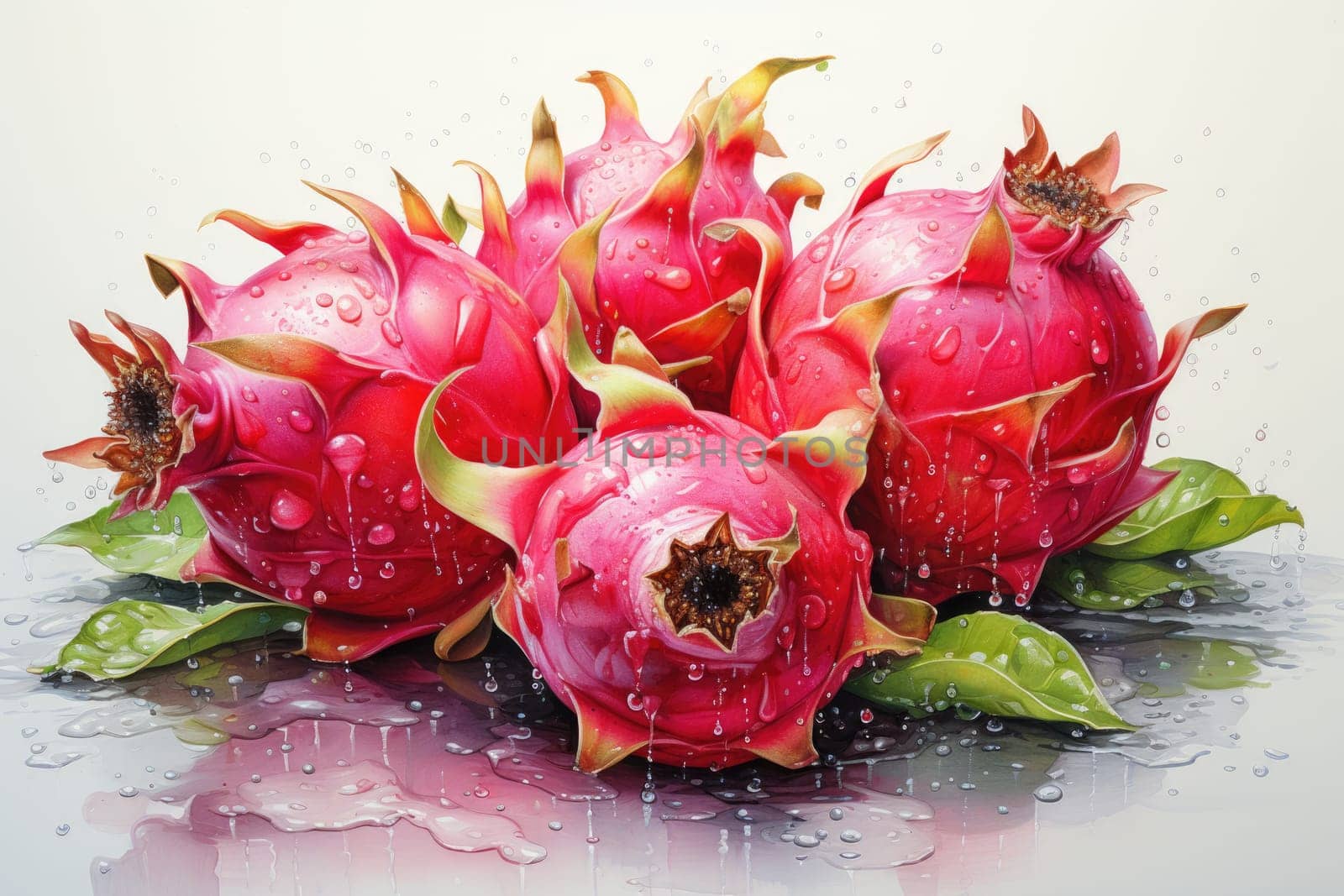Watercolor dragonfruit isolated on white background. AI Generated