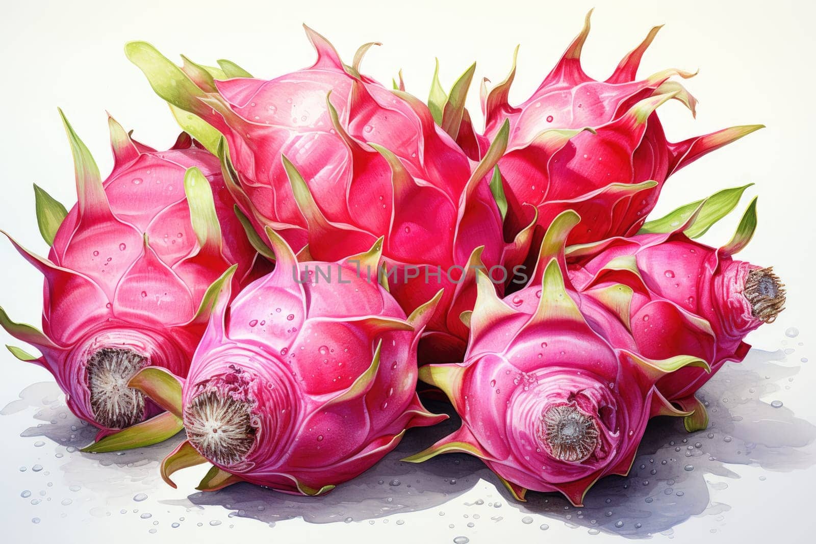 Watercolor dragonfruit isolated on white background. AI Generated