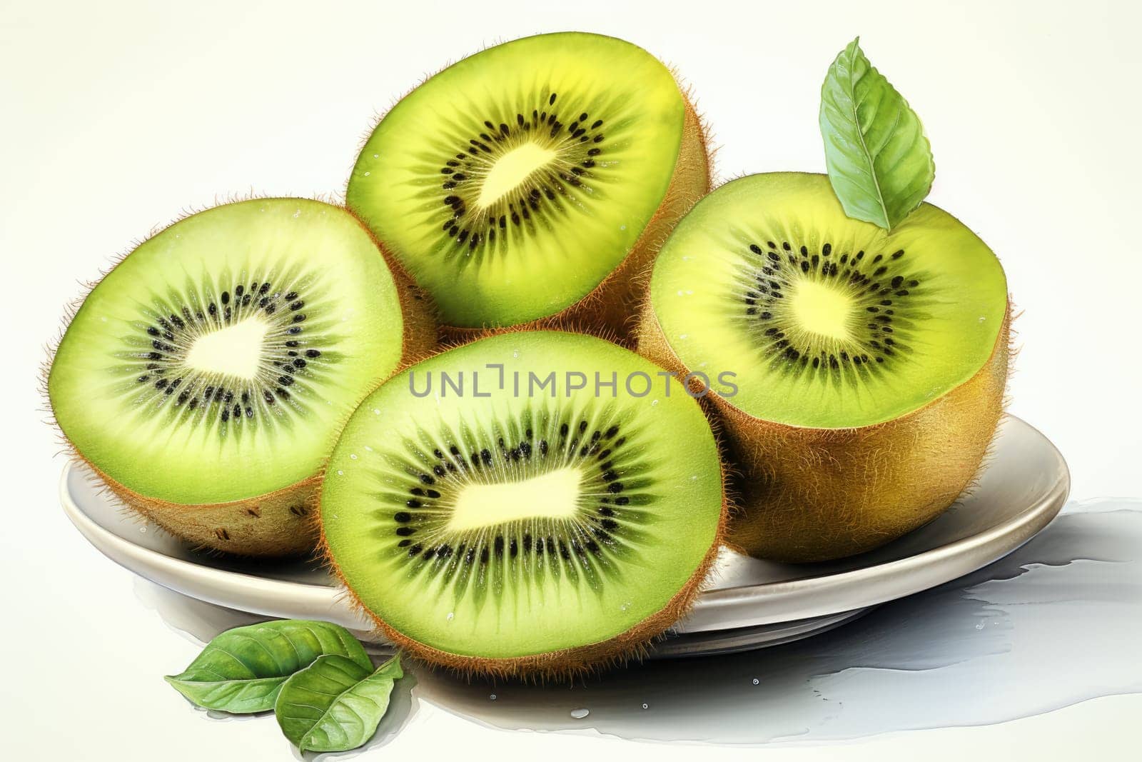 Watercolor kiwi fruit isolated on white. AI Generated by Desperada