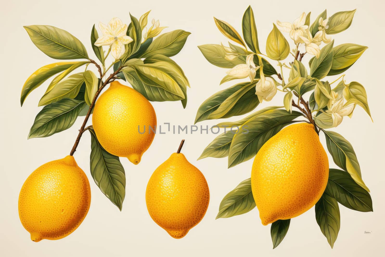 hand drawn watercolor lemon fruit isolated on white background. AI Generated