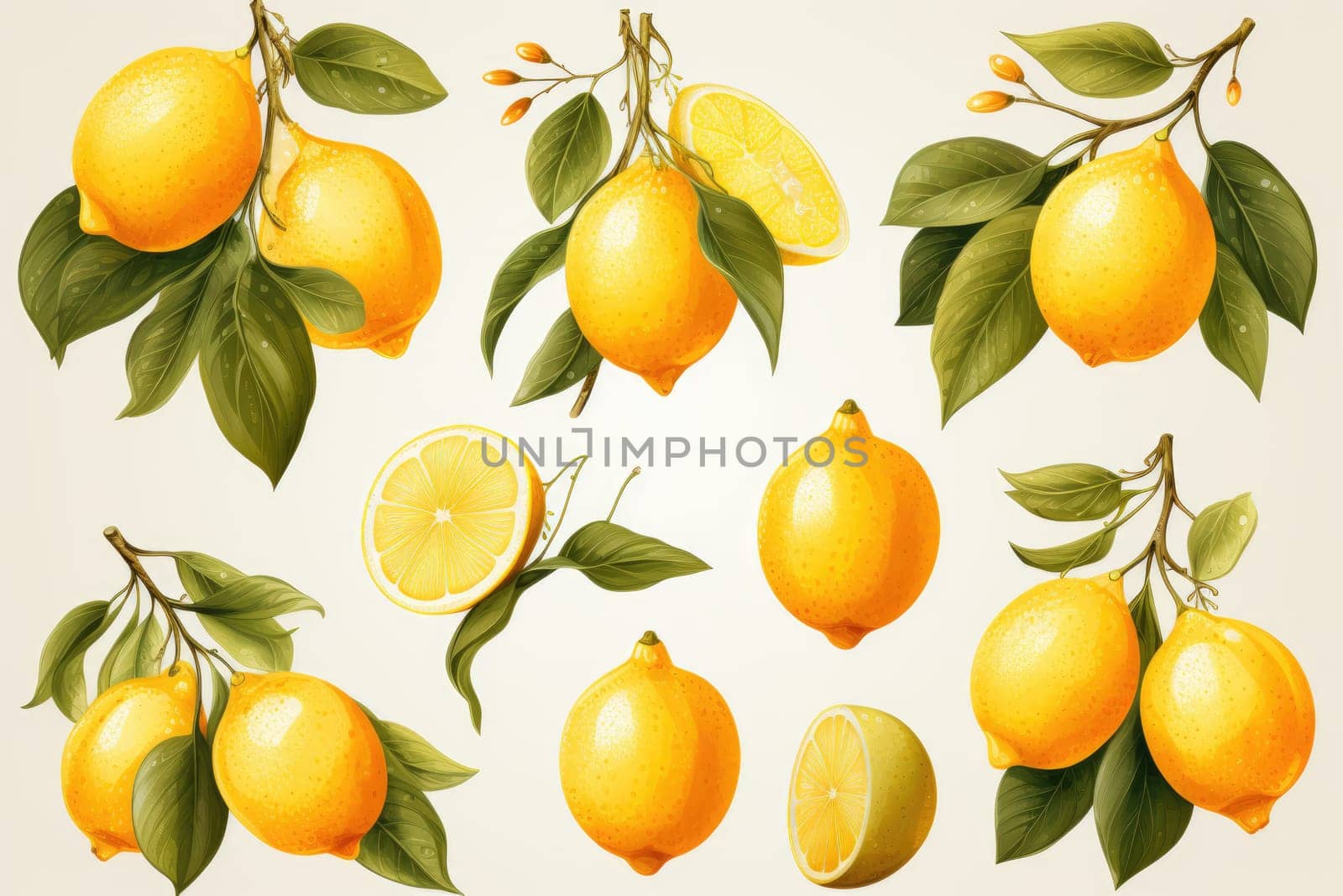 Watercolor lemon fruit isolated on white. AI Generated by Desperada