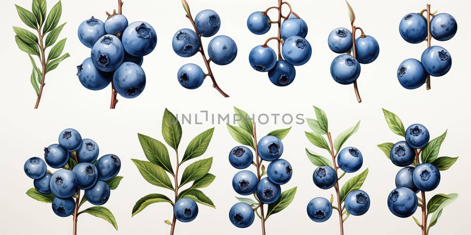 hand drawn watercolor blueberries isolated on white. AI Generated by Desperada