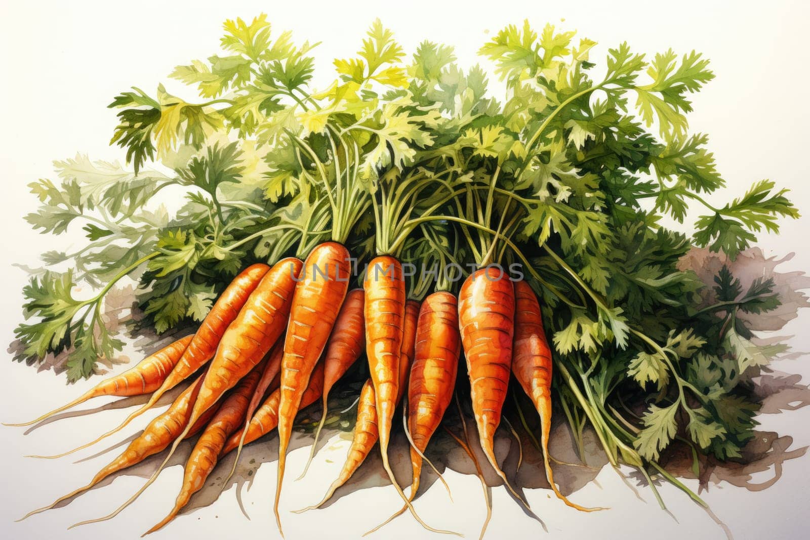 watercolor carrots isolated on dark, AI Generated by Desperada