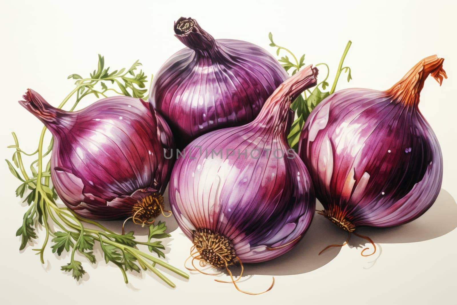 watercolor red ole onion isolated on white background. AI Generated