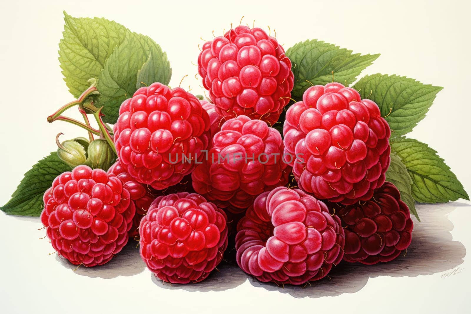 hand drawn watercolor raspberries isolated on white. AI Generated by Desperada