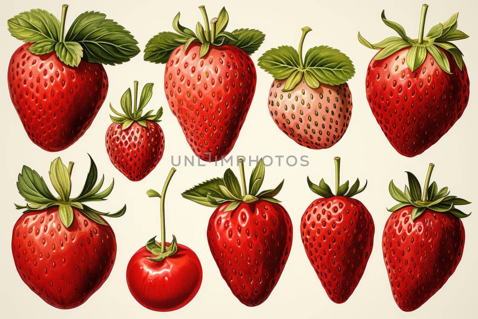 hand drawn watercolor strawberries isolated on white background. AI Generated