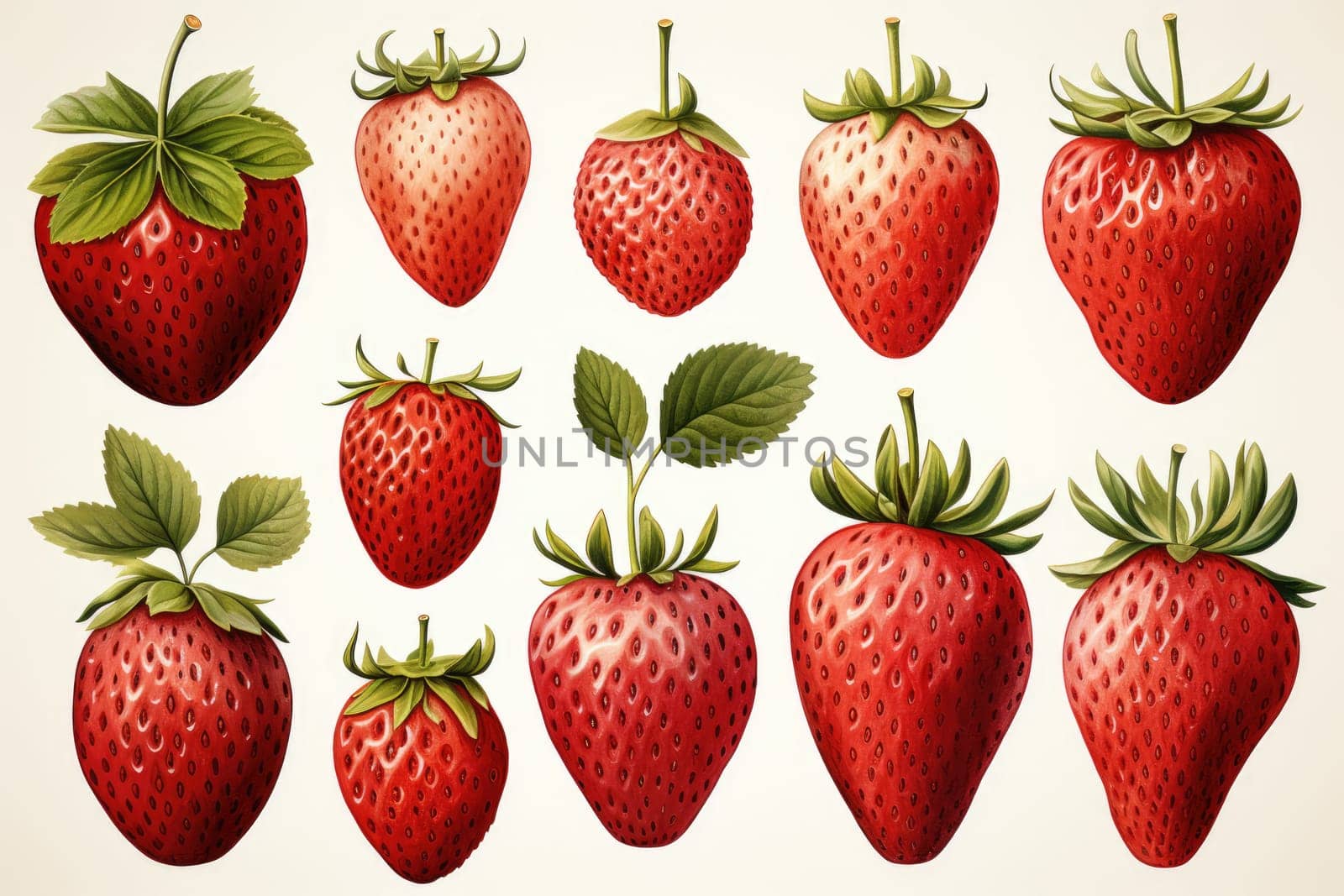 hand drawn watercolor strawberries isolated on white background. AI Generated