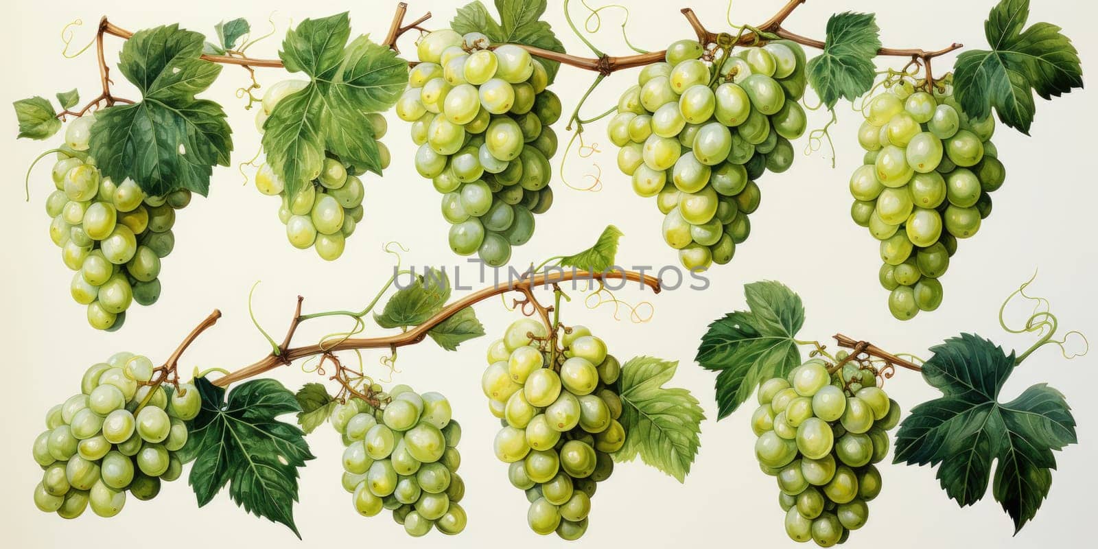 Watercolor grapes isolated on white. AI Generated by Desperada