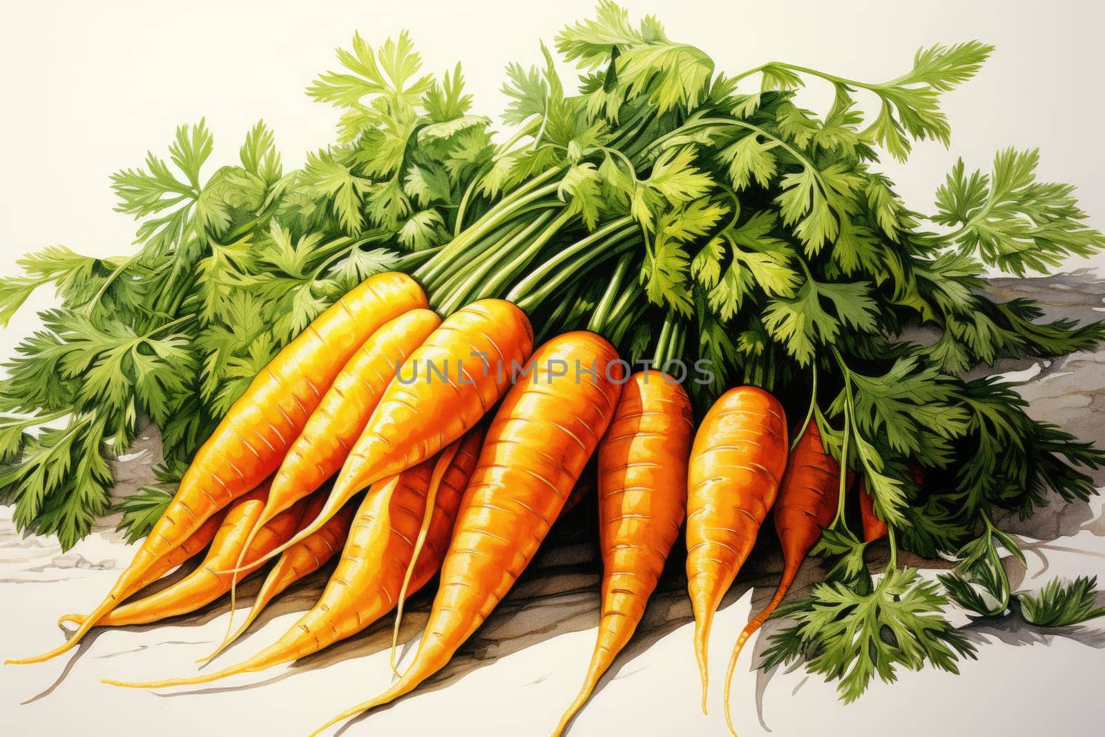 watercolor carrots isolated on dark, AI Generated by Desperada