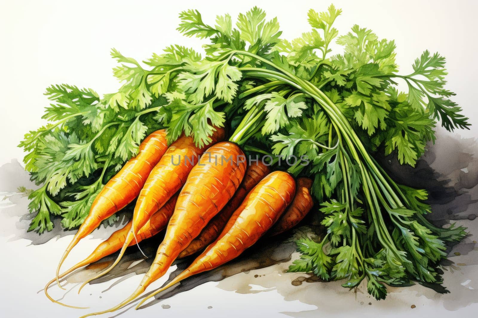 watercolor carrots isolated on dark, AI Generated by Desperada