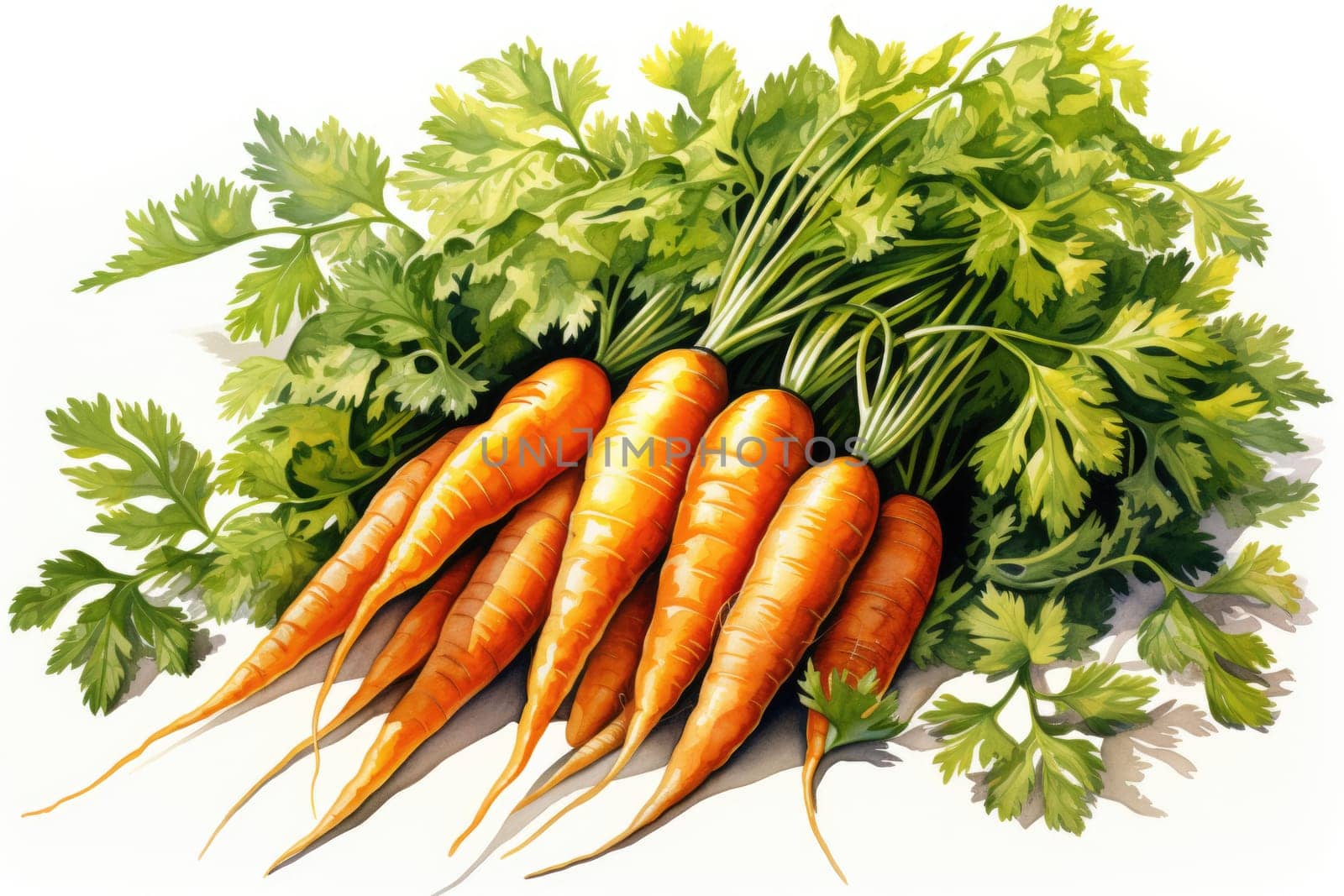 watercolor carrots isolated on dark background, AI Generated