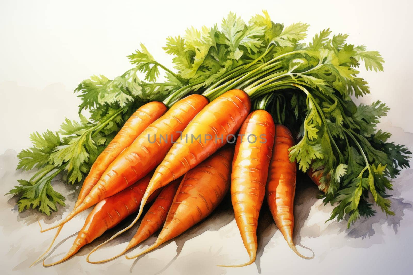 watercolor carrots isolated on dark background, AI Generated