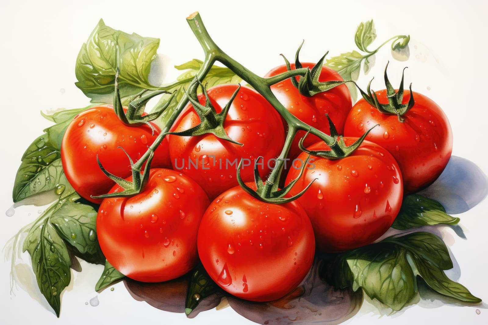 watercolor tomatoes isolated on white , AI Generated by Desperada